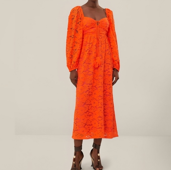 FARM Rio Dresses & Skirts - Farm Rio Elegant Orange Lace Midi Dress